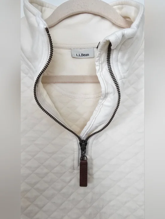 L.L.Bean Quilted Quarter Zip Pullover Cream Ivory Women’s Large Cozy Classic - Picture 3 of 10